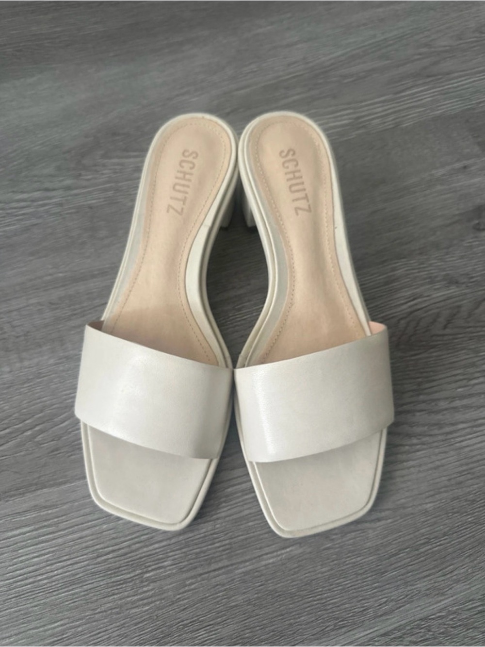SCHUTZ Ivory Wide-Strap Slide Sandals